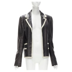 CHANEL 05P black crinkled creased lambskin leather 4-pocket jacket FR40 M