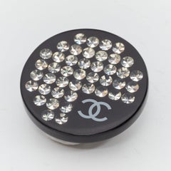 CHANEL 05P Vintage black resin silver rhinestone diamante CC round pin brooch