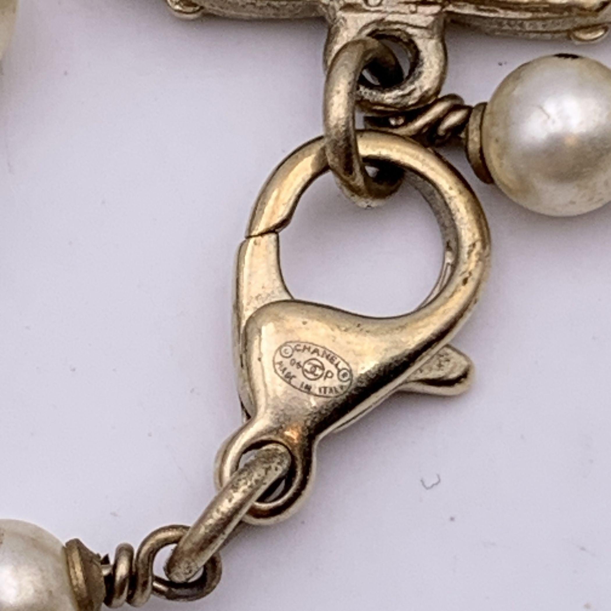 Chanel 06 Faux Pearls Gold Metal CC Logo Long Necklace For Sale 1