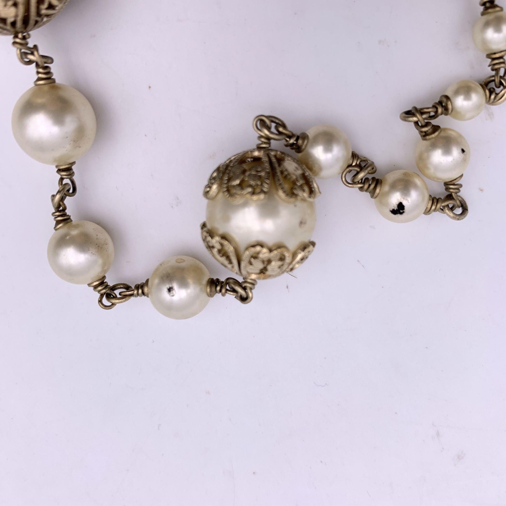 Chanel 06 Faux Pearls Gold Metal CC Logo Long Necklace For Sale 2