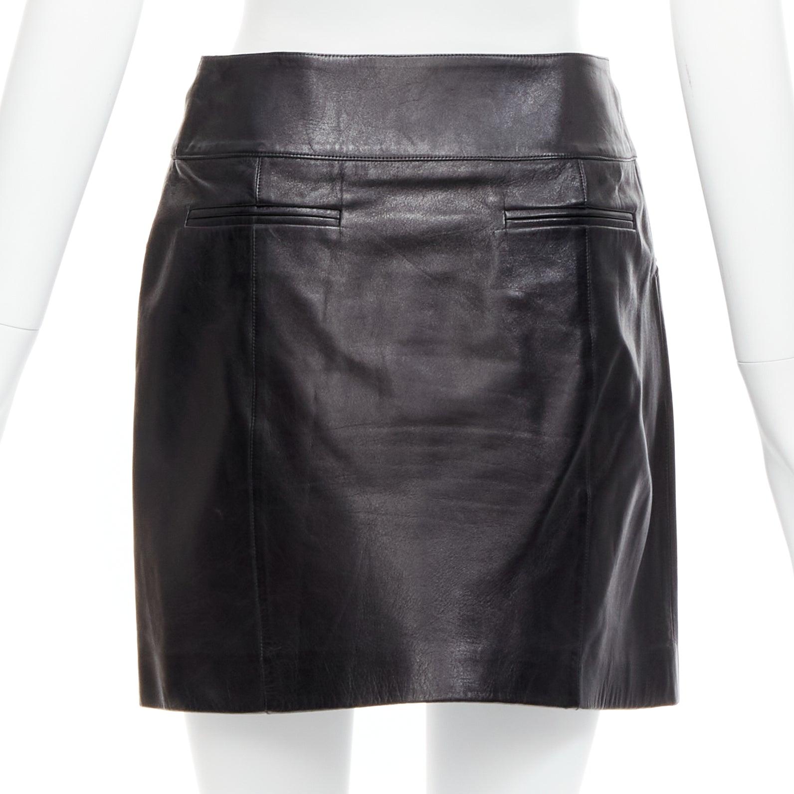 CHANEL 06A black lambskin leather CC logo button A-line mini skirt FR34 XS 1
