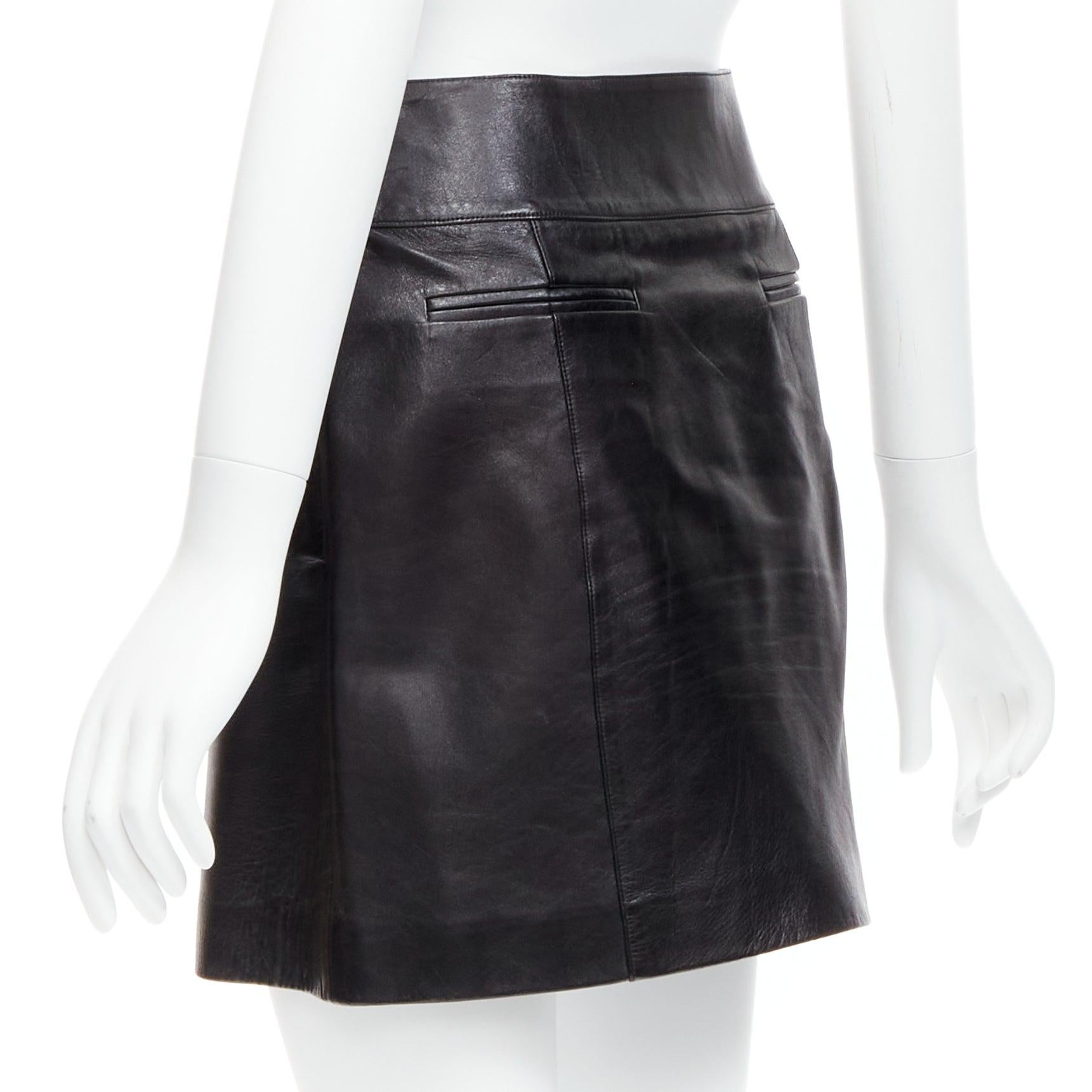 CHANEL 06A black lambskin leather CC logo button A-line mini skirt FR34 XS 2