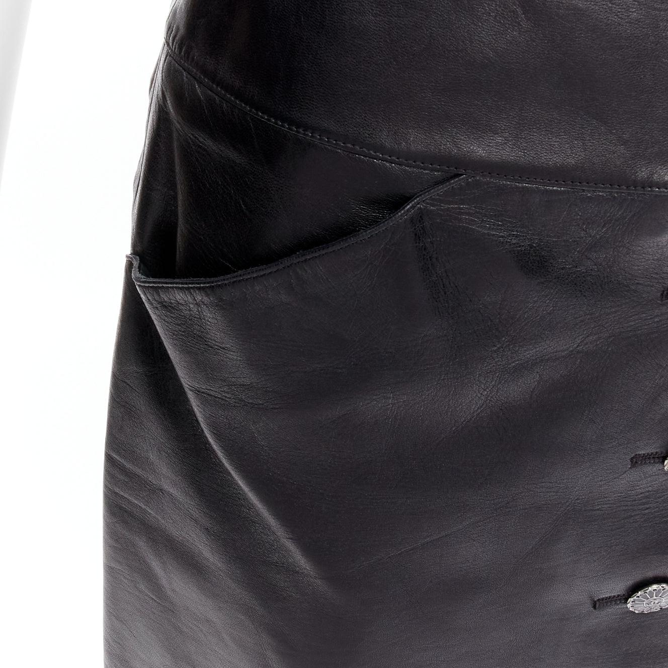 CHANEL 06A black lambskin leather CC logo button A-line mini skirt FR34 XS 3