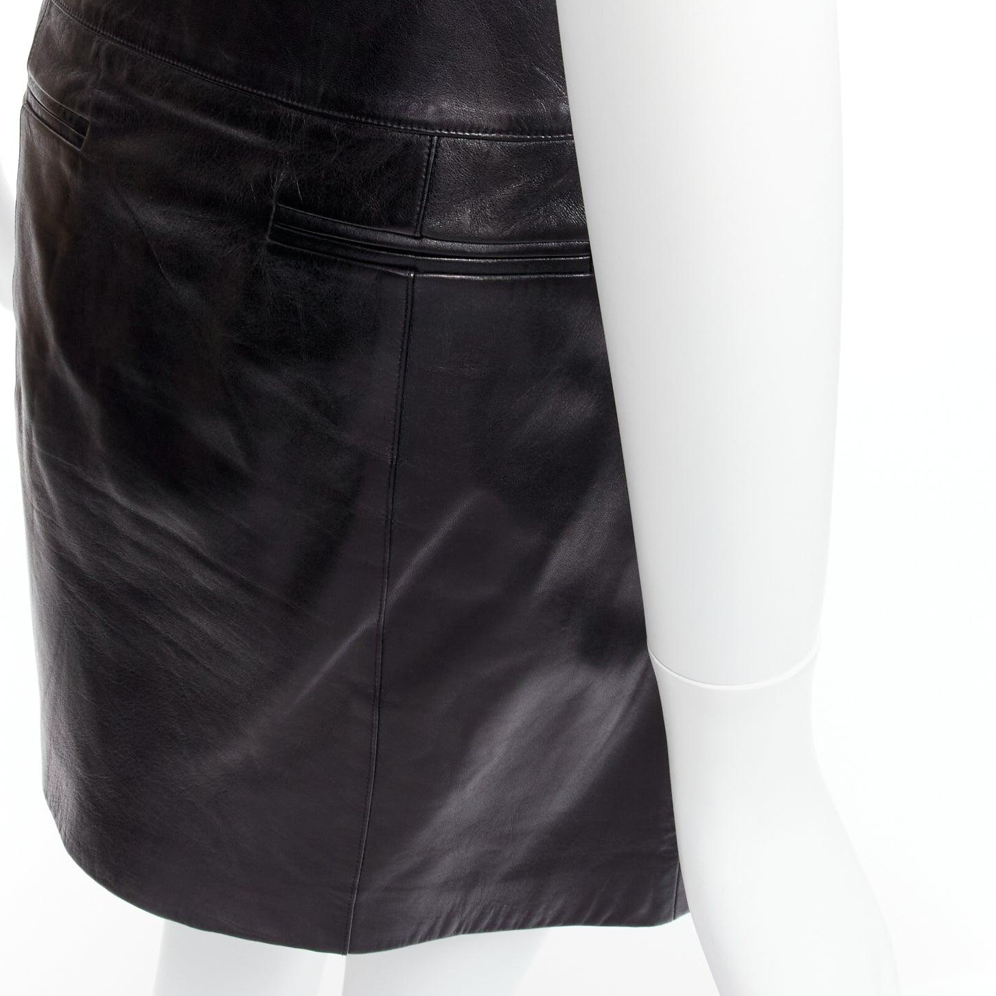 CHANEL 06A black lambskin leather CC logo button A-line mini skirt FR34 XS 4