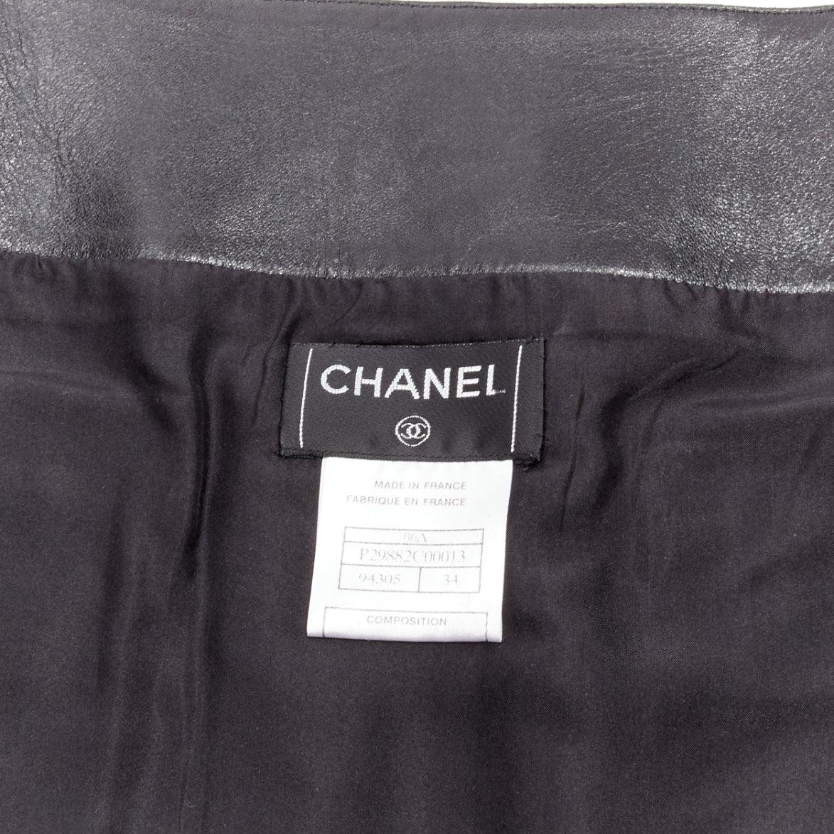 CHANEL 06A black lambskin leather CC logo button A-line mini skirt FR34 XS 5