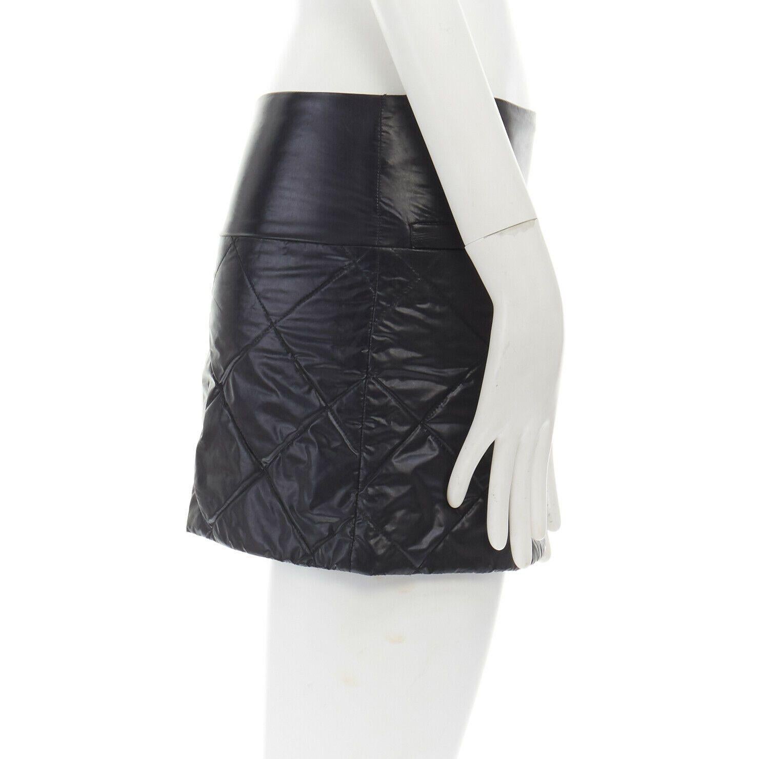 Black CHANEL 06A black quilted nylon dual pocket CC charm mini skirt FR34 XS