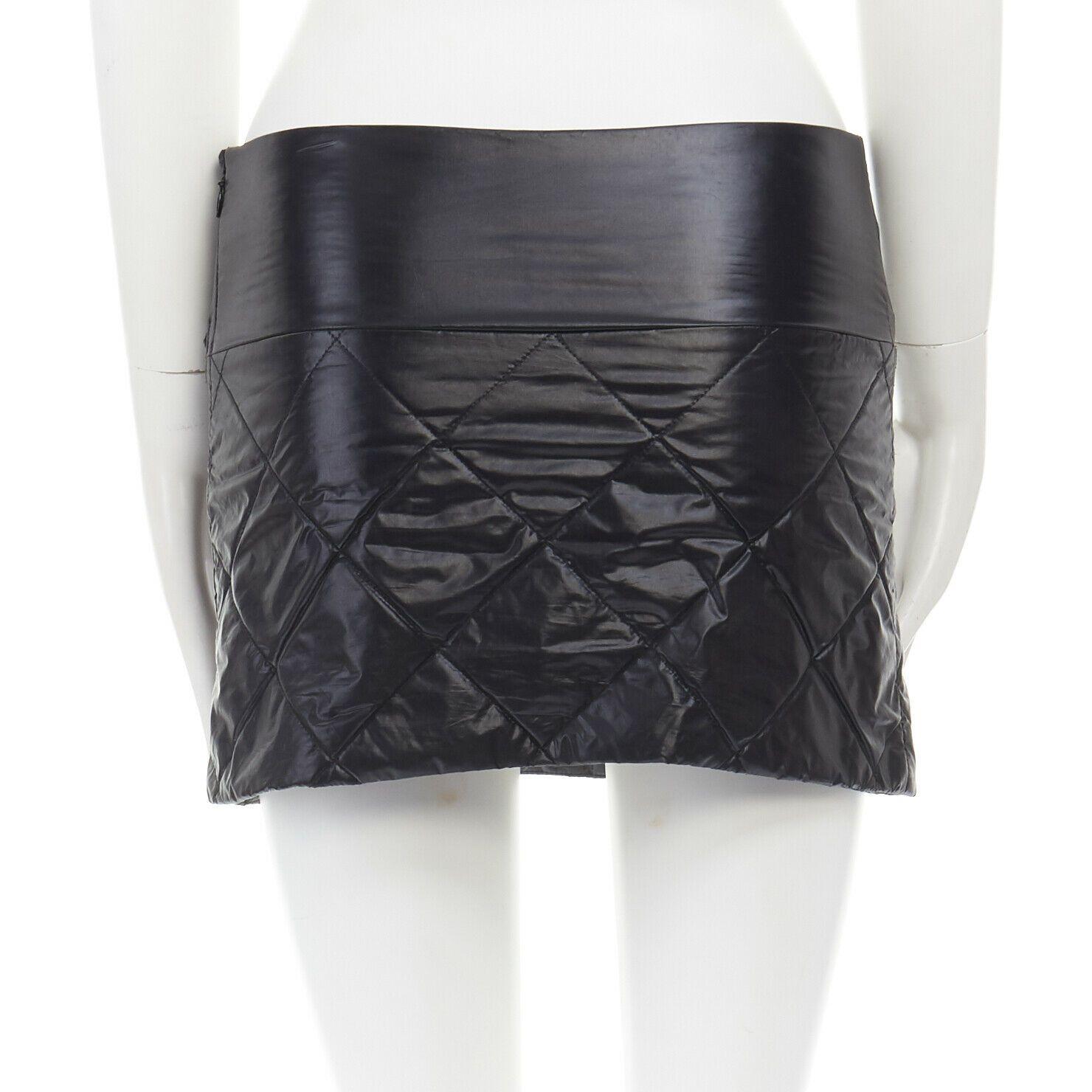 Black CHANEL 06A black quilted nylon dual pocket CC charm mini skirt FR34 XS