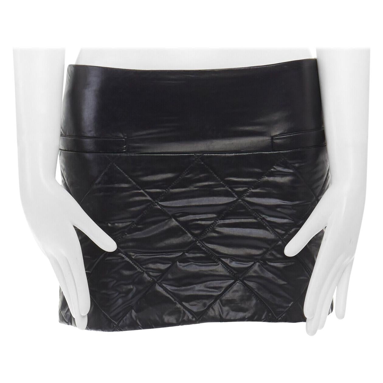 CHANEL 06A black quilted nylon dual pocket CC charm mini skirt FR34 XS