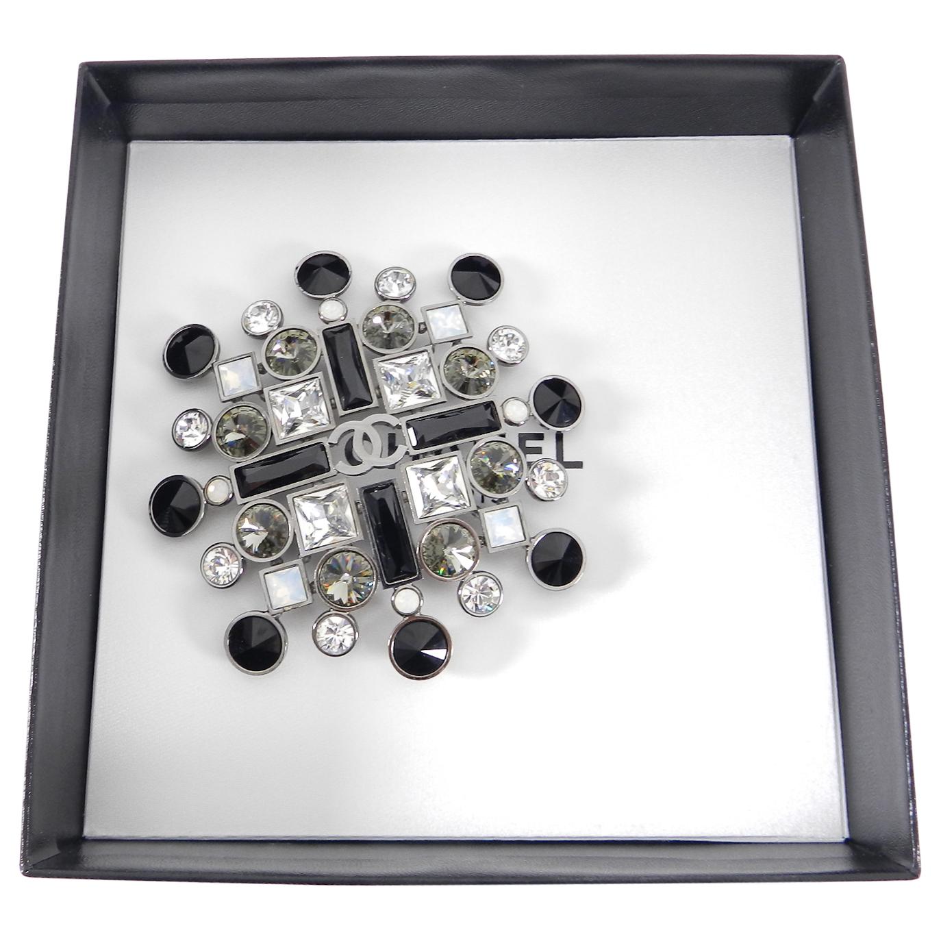 Chanel 06A Large Black, Clear, Grey, Crystal Statement Brooch Pin 1
