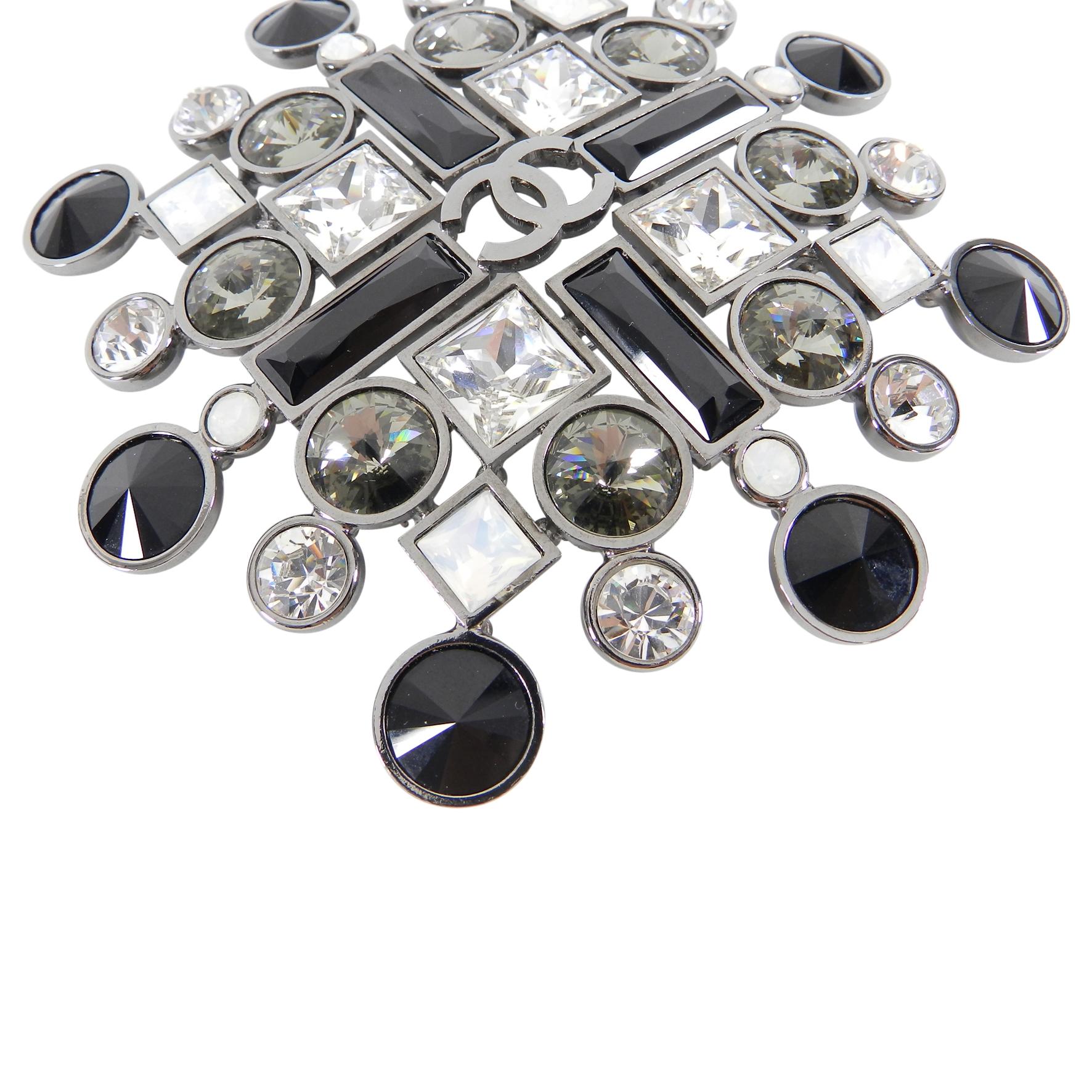 Chanel 06A Large Black, Clear, Grey, Crystal Statement Brooch Pin 2