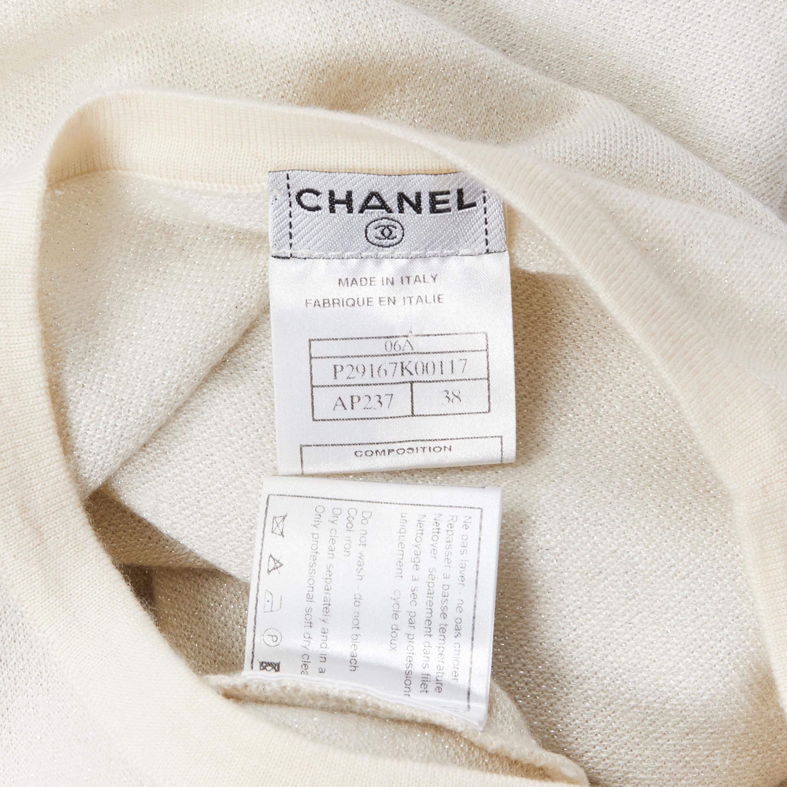 CHANEL 06A lurex cashmere silk blend CC logo diamond patch shoulder top FR38 6