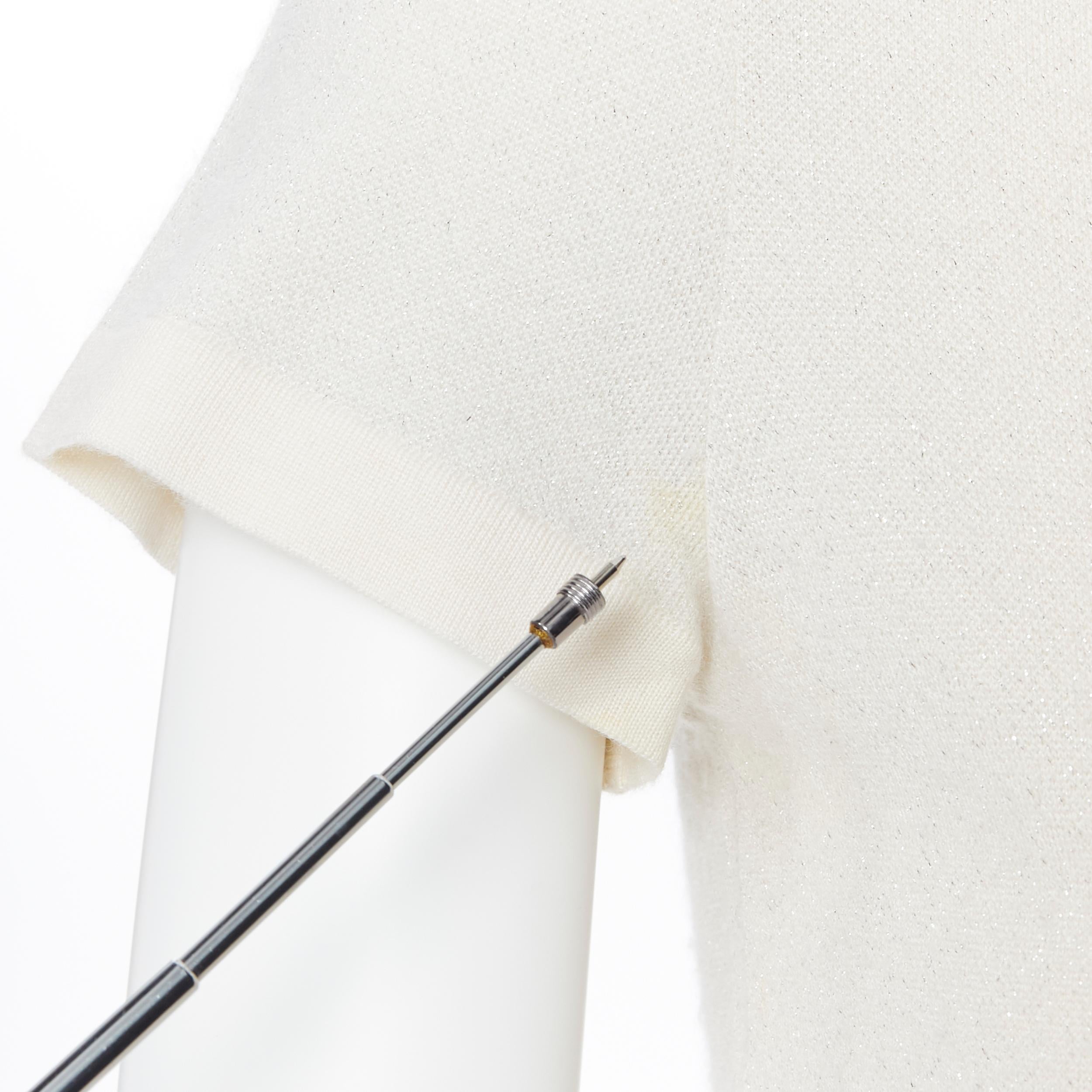 CHANEL 06A lurex cashmere silk blend CC logo diamond patch shoulder top FR38 3