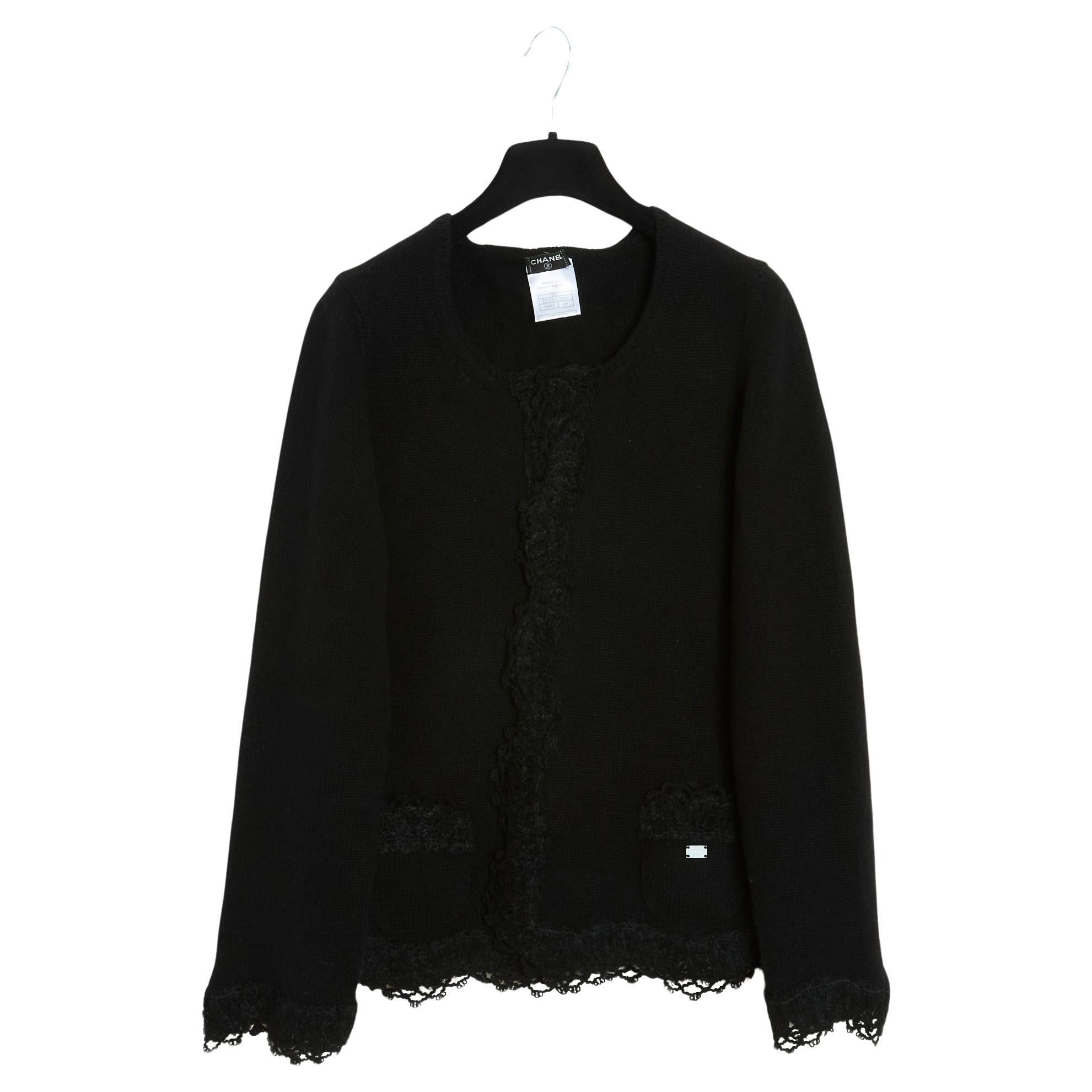 Chanel 06C Cardigan FR42 Cashmere Black Cardigan Resort 2006 Jacket US12 For Sale