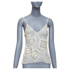 CHANEL 06P 100% silk CC lace applique logo print cami top FR36 S