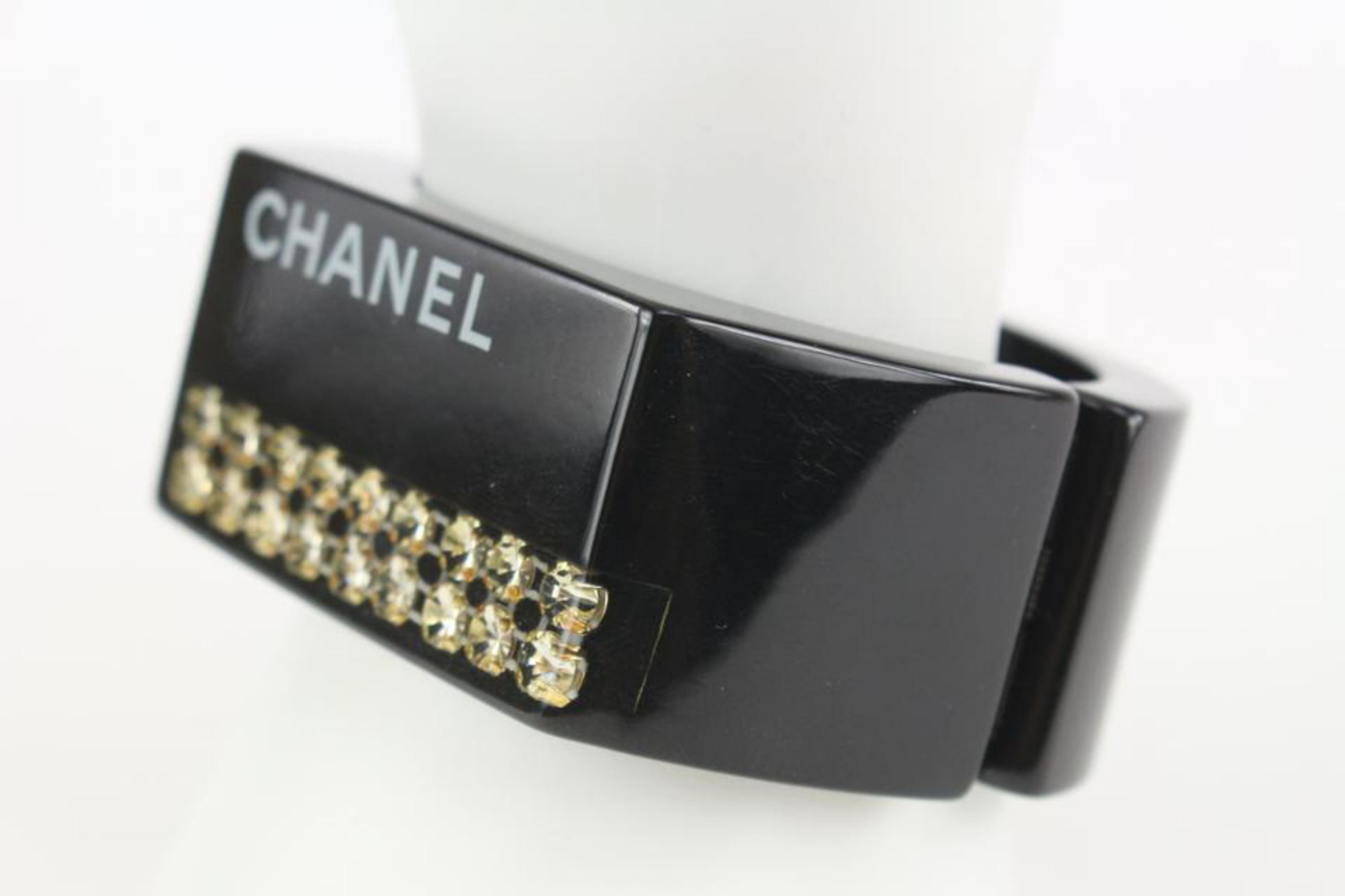 Chanel 06P Black CC Crystal Logo Cuff Bangle Bracelet 106c10 6