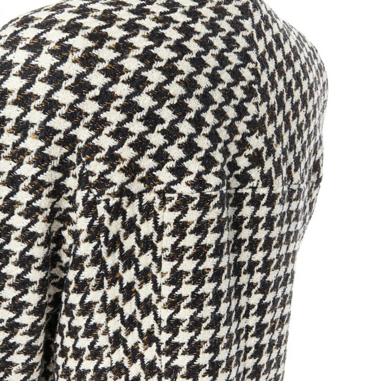 CHANEL 06P black white houndstooth tweed asymmetric wrapped front ...