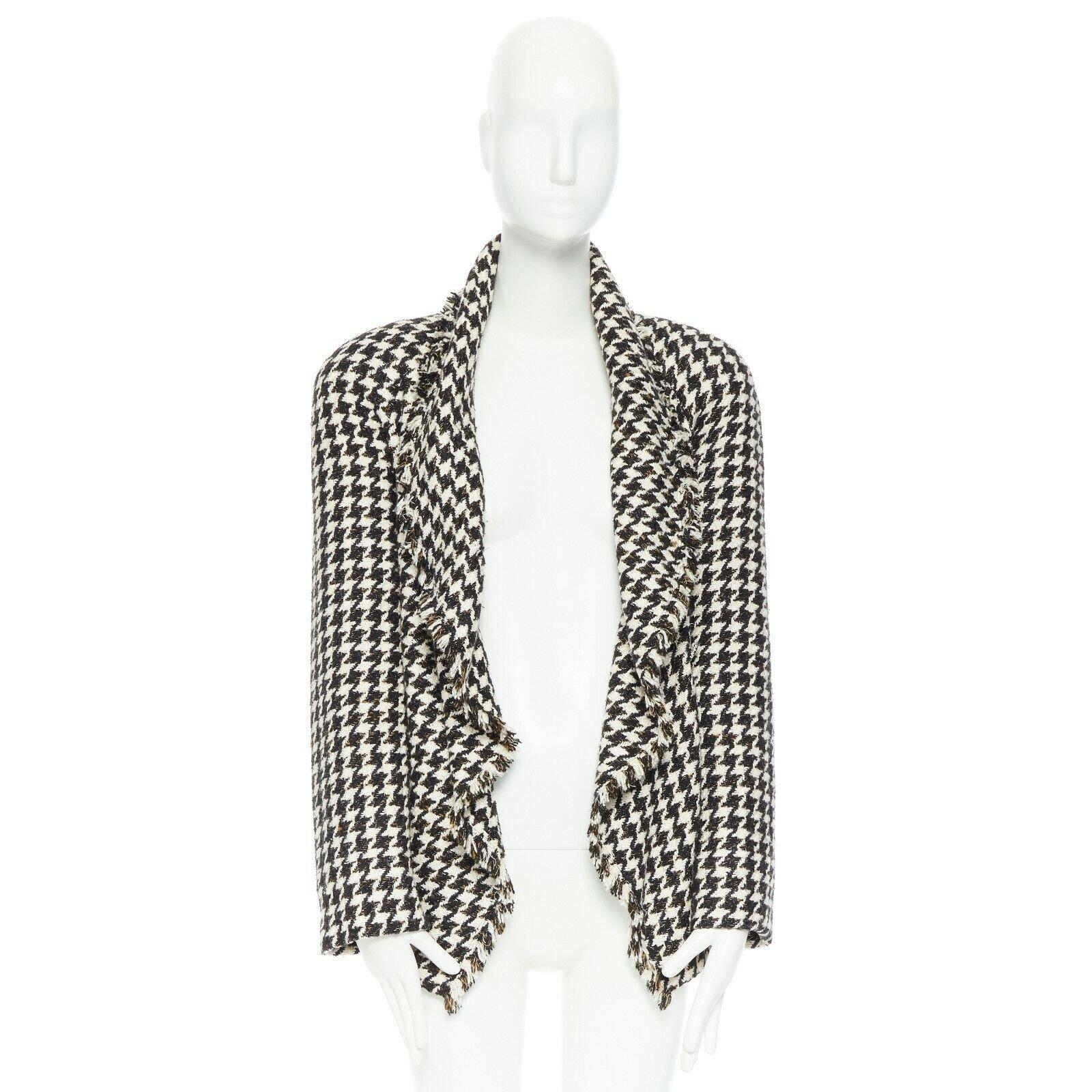 CHANEL 06P black white houndstooth tweed asymmetric wrapped front jacket FR40 In Good Condition In Hong Kong, NT