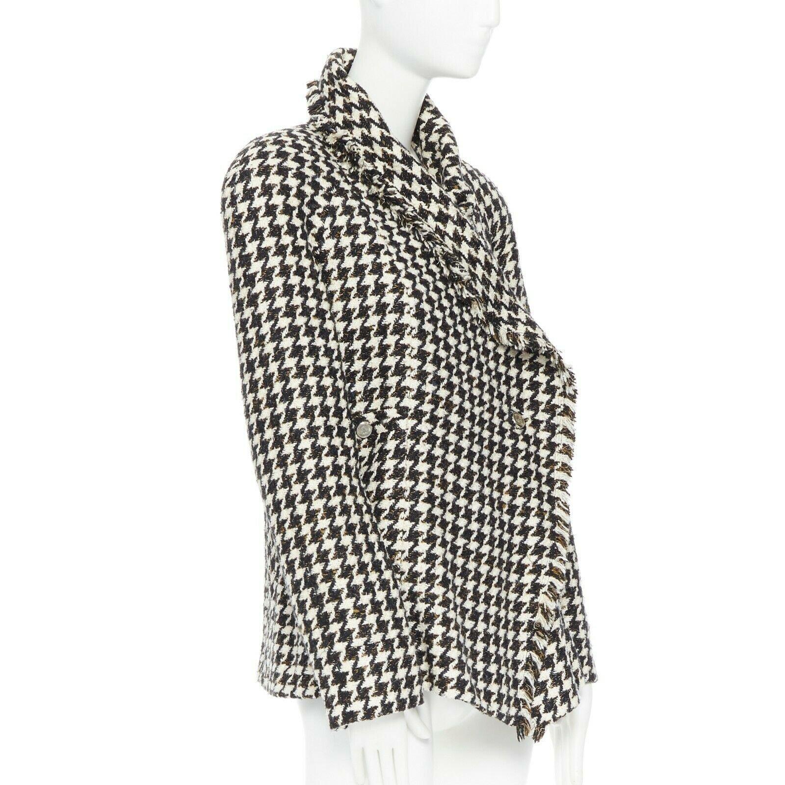 Women's CHANEL 06P black white houndstooth tweed asymmetric wrapped front jacket FR40