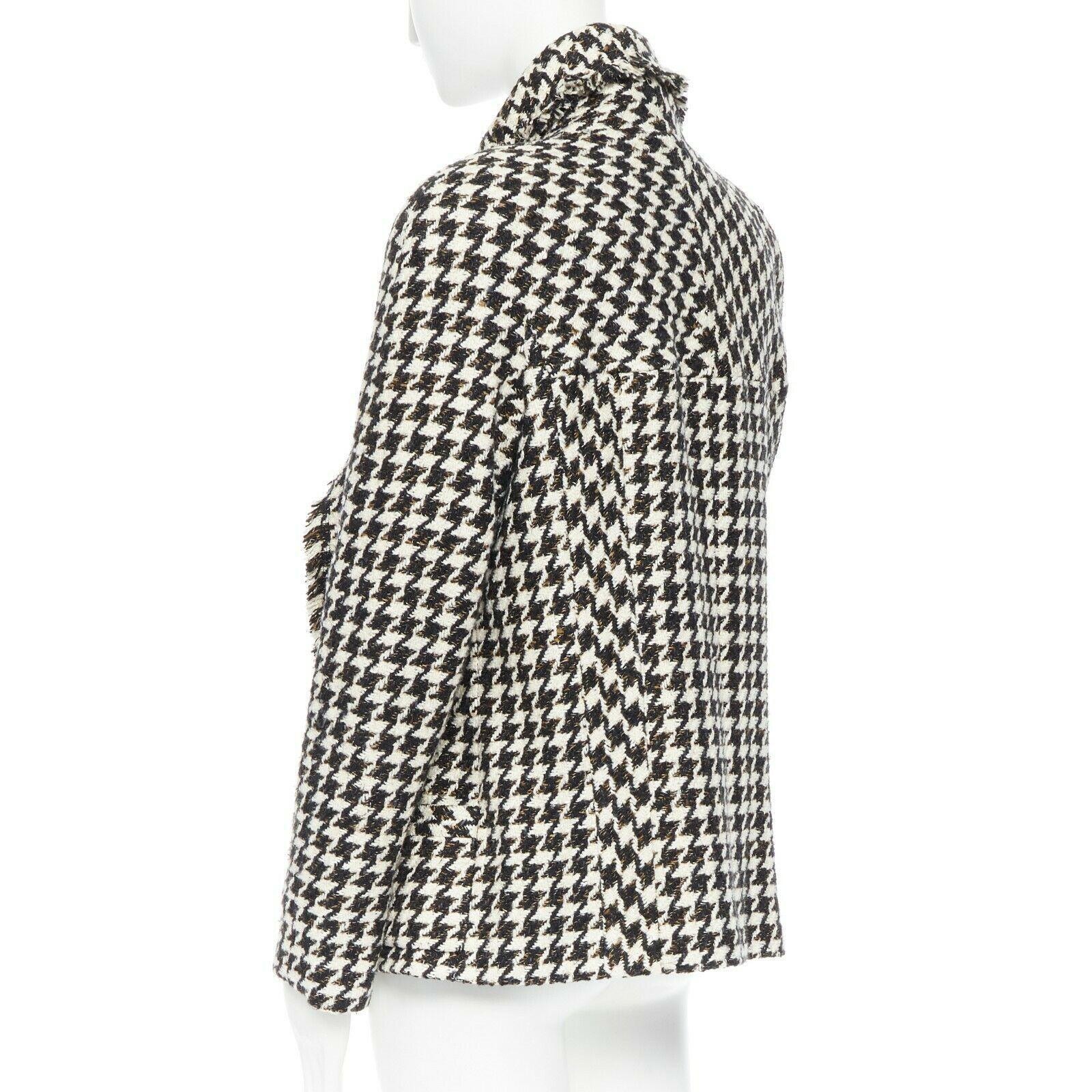 Women's CHANEL 06P black white houndstooth tweed asymmetric wrapped front jacket FR40