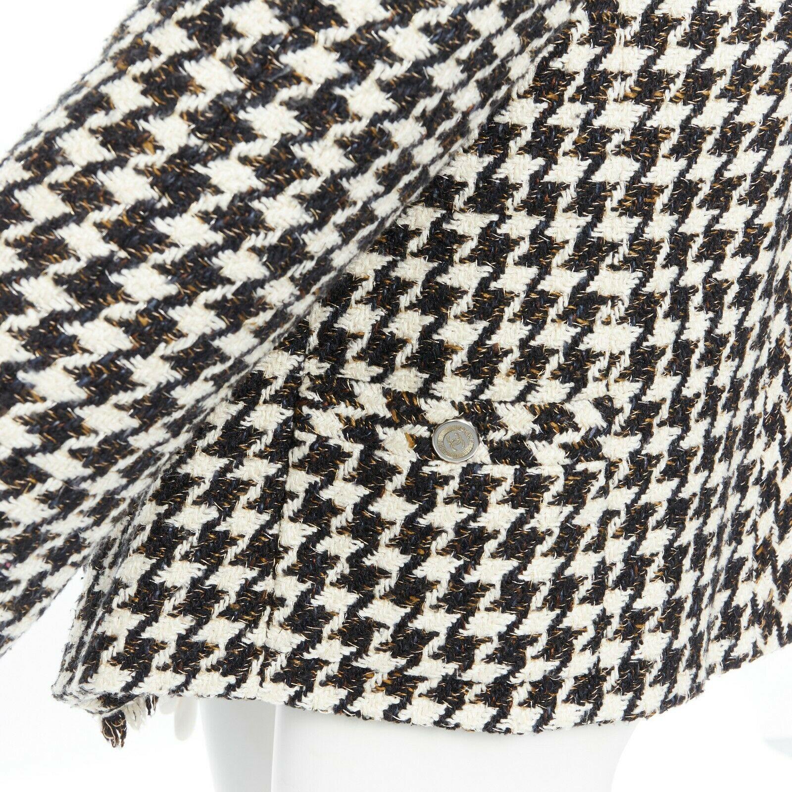 CHANEL 06P black white houndstooth tweed asymmetric wrapped front jacket FR40 2