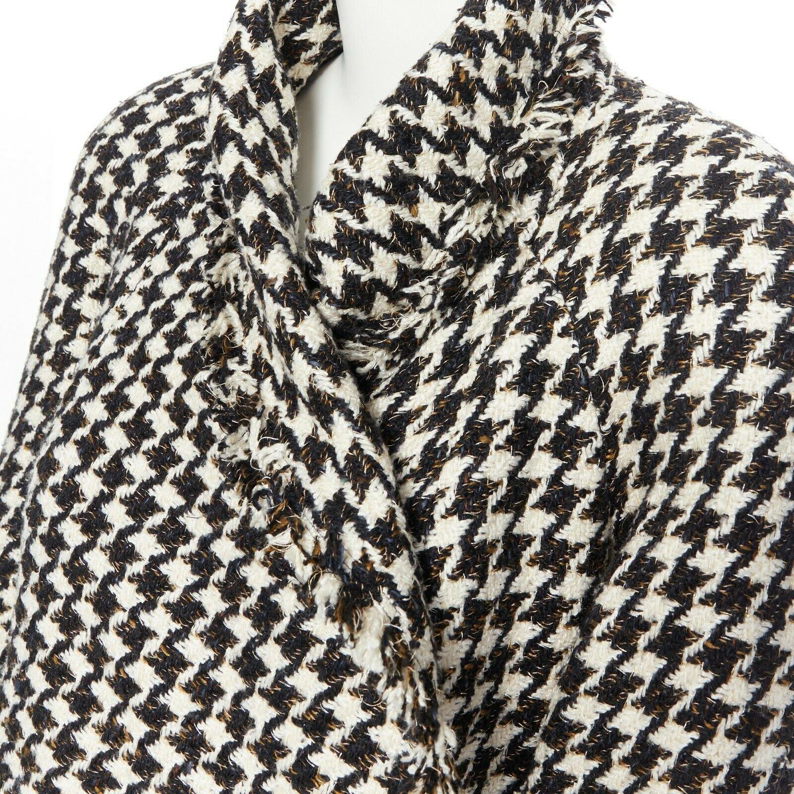 CHANEL 06P black white houndstooth tweed asymmetric wrapped front jacket FR40 4