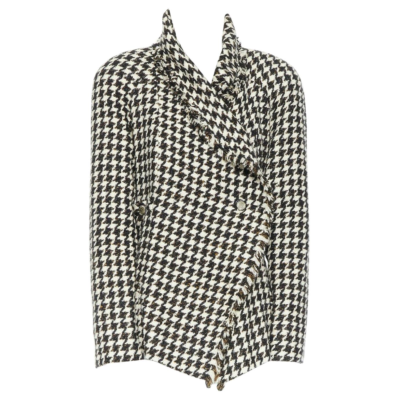 CHANEL 06P black white houndstooth tweed asymmetric wrapped front jacket FR40