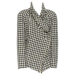 CHANEL 06P black white houndstooth tweed asymmetric wrapped front jacket FR40