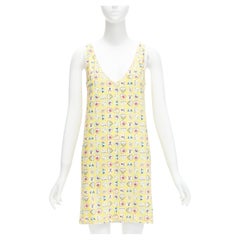 CHANEL 06P jaune Coco No 5 CC logo cœur imprimé col V mini robe droite FR38 M