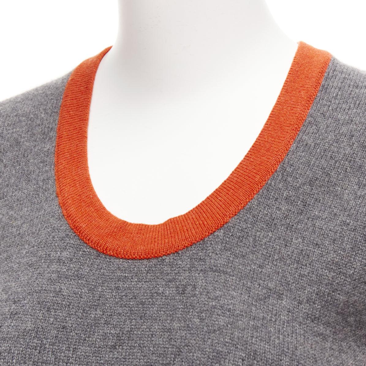 CHANEL 07A 100% cashmere grey orange trim COCO logo badge knit dress FR38 M For Sale 3