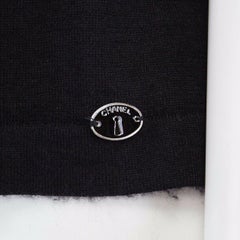 CHANEL 07A black cashmere ruched sheer silk sleeves enamel charm sweater FR38 M