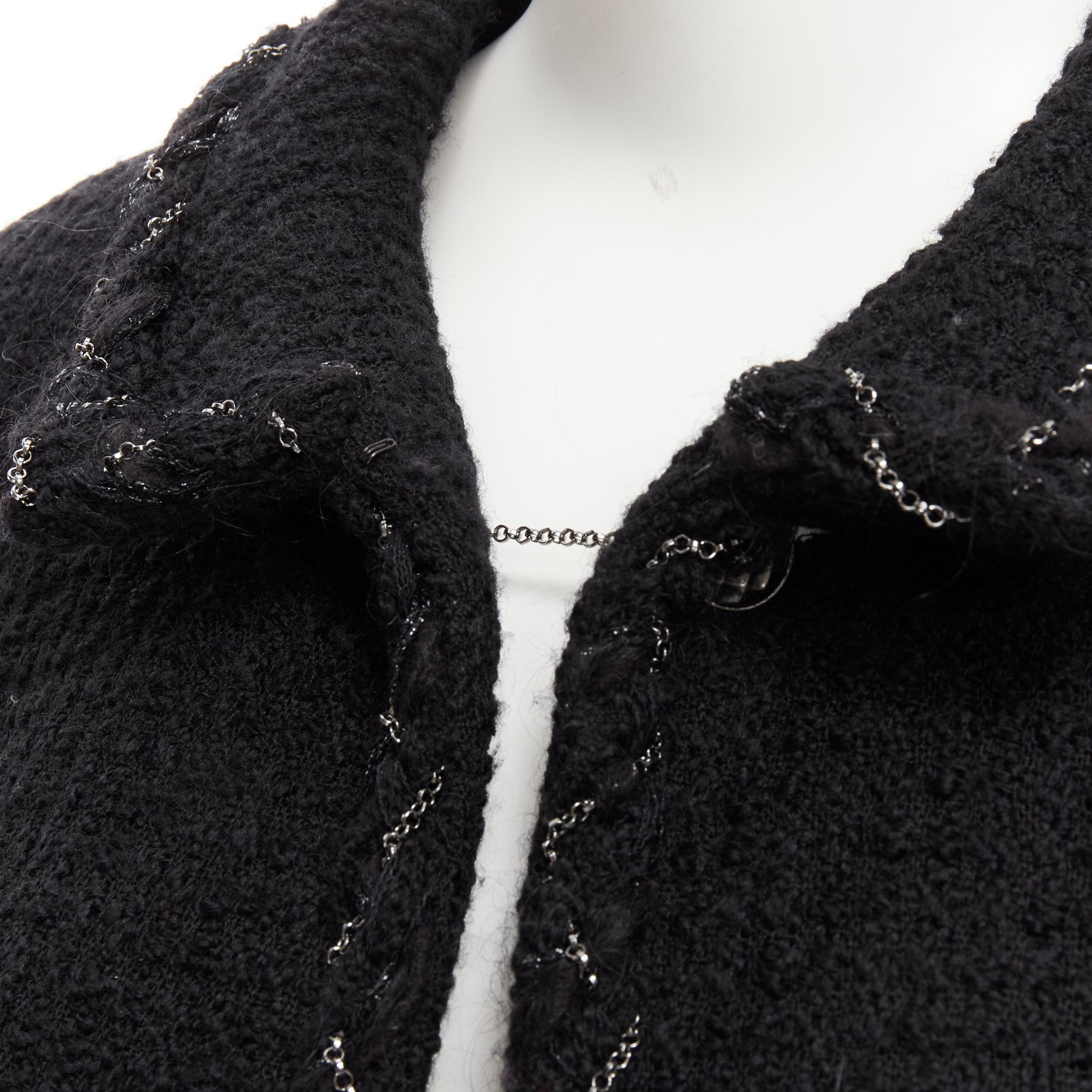 CHANEL 07A black waffle tweed braided silver chain trim little black jacket FR50 In Excellent Condition In Hong Kong, NT