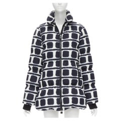 Used CHANEL 07A black white tie dye print nylon real down padded puffer jacket FR34 