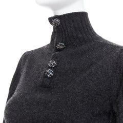 CHANEL 07A charcoal grey CC button loop sleeve sweater dress