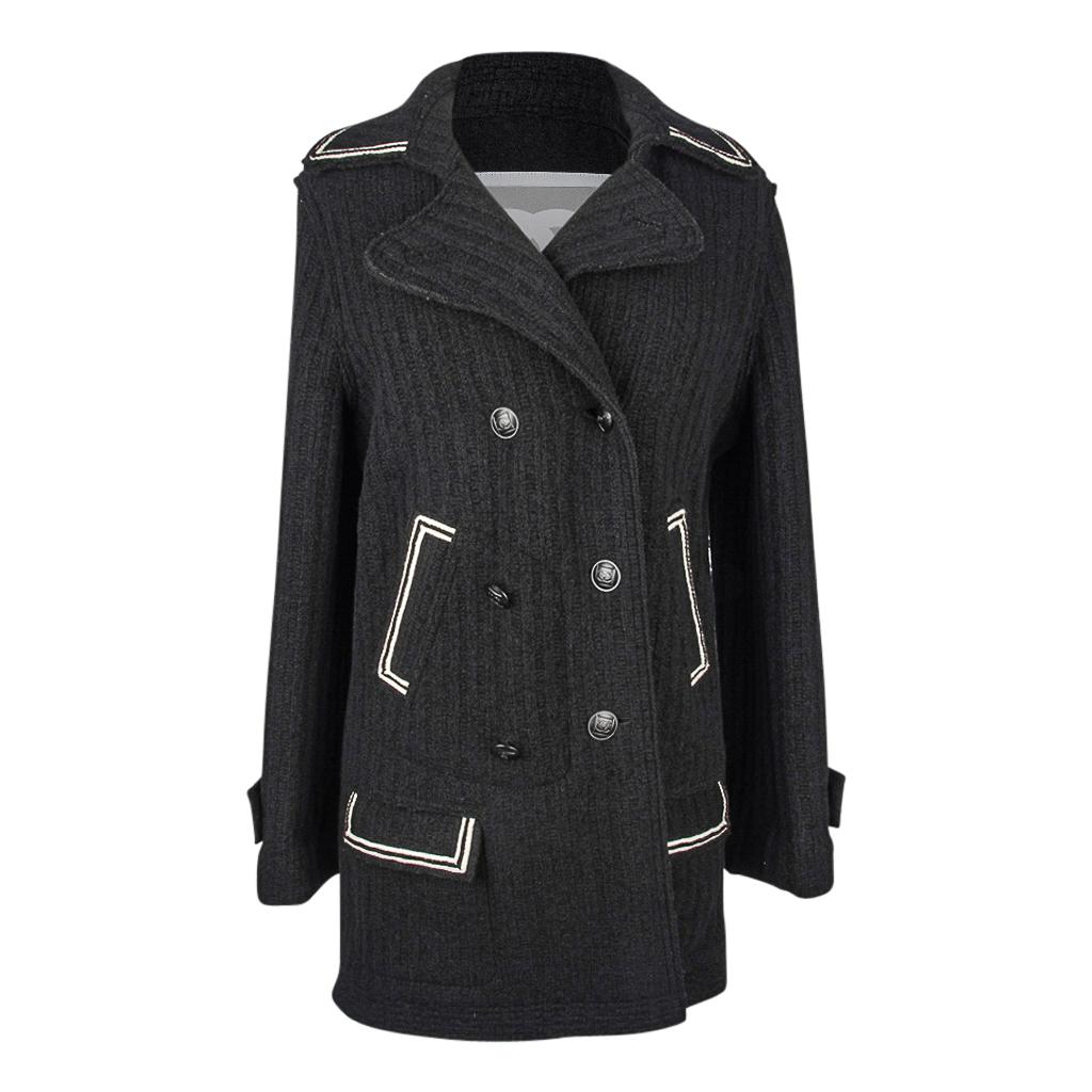 Chanel 07A Coat Peacoat Jacket Black White Trim Great Buttons 44 5