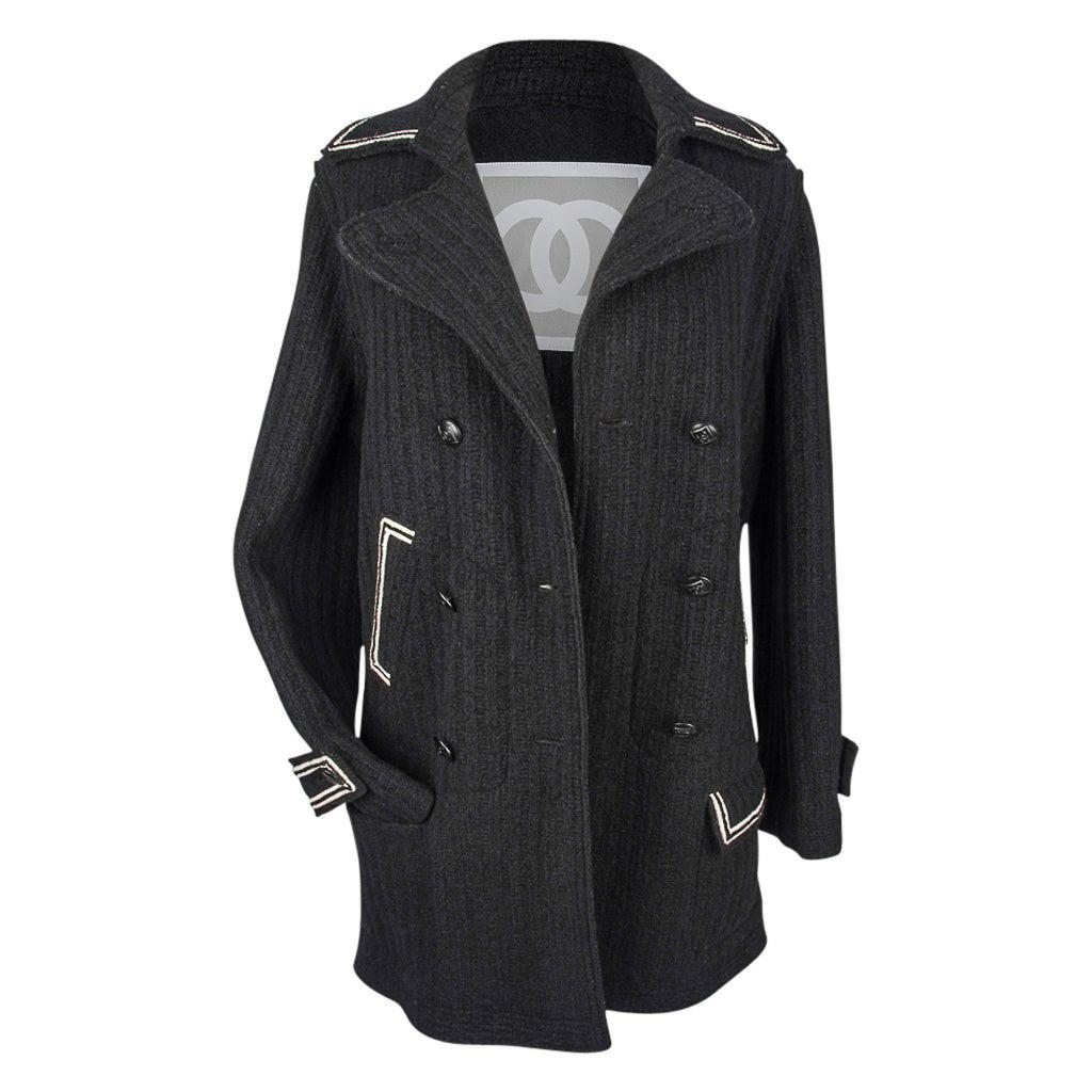 Chanel 07A Coat Peacoat Jacket Black White Trim Great Buttons 44