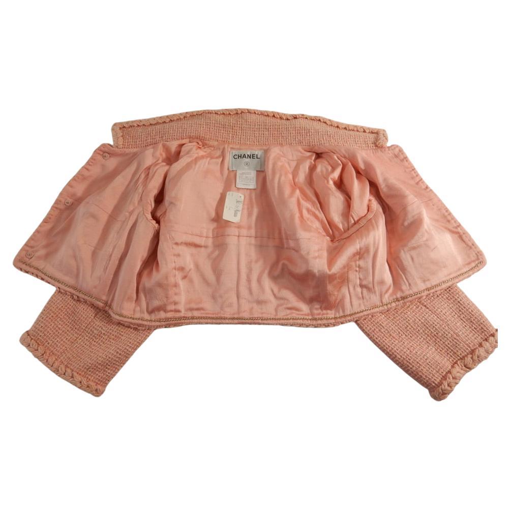 Chanel 07A Fall 2007 Pink Silk Tweed Crop Jacket For Sale 5