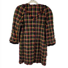 CHANEL 07A karierte und karierte mehrfarbige Jacke mit Fransenbesatz 46 US 16