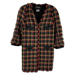 CHANEL 07A Plaid and Chevron Multi Color Fringe Trim Jacket 46 US 16