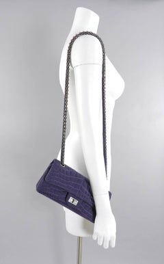 Chanel 07A Purple Knit Fabric Reissue East West Flap Bag