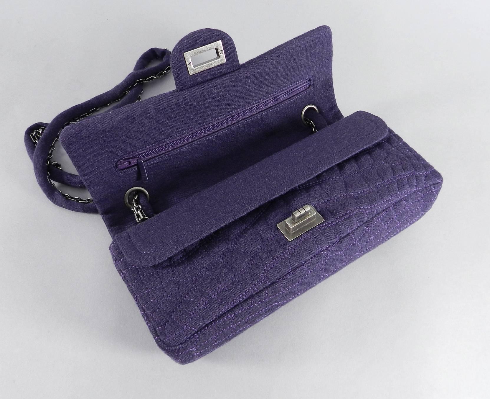 Women's Chanel 07A Purple Knit Fabric Reissue East West Flap Bag For Sale