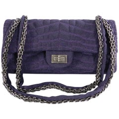 Chanel 07A Purple Knit Fabric Reissue East West Flap Bag