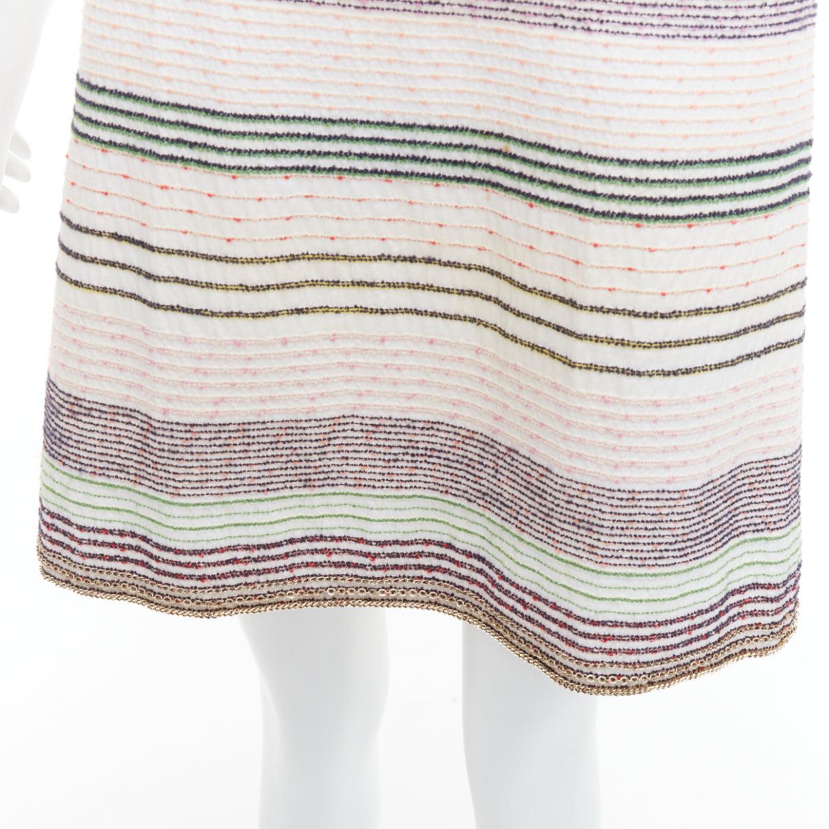 CHANEL 07A Runway white multicolor tweed chain trimmed sleeve dress FR36 S For Sale 2