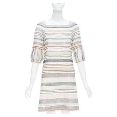 CHANEL 07A Runway white multicolor tweed chain trimmed sleeve dress FR36 S