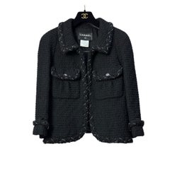 Chanel 07A Vintage Schwarz Tweed Kette Trim Jacke Sz.42