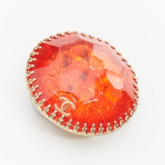 CHANEL 07A Vintage red resin gold CC logo round dome pin brooch
