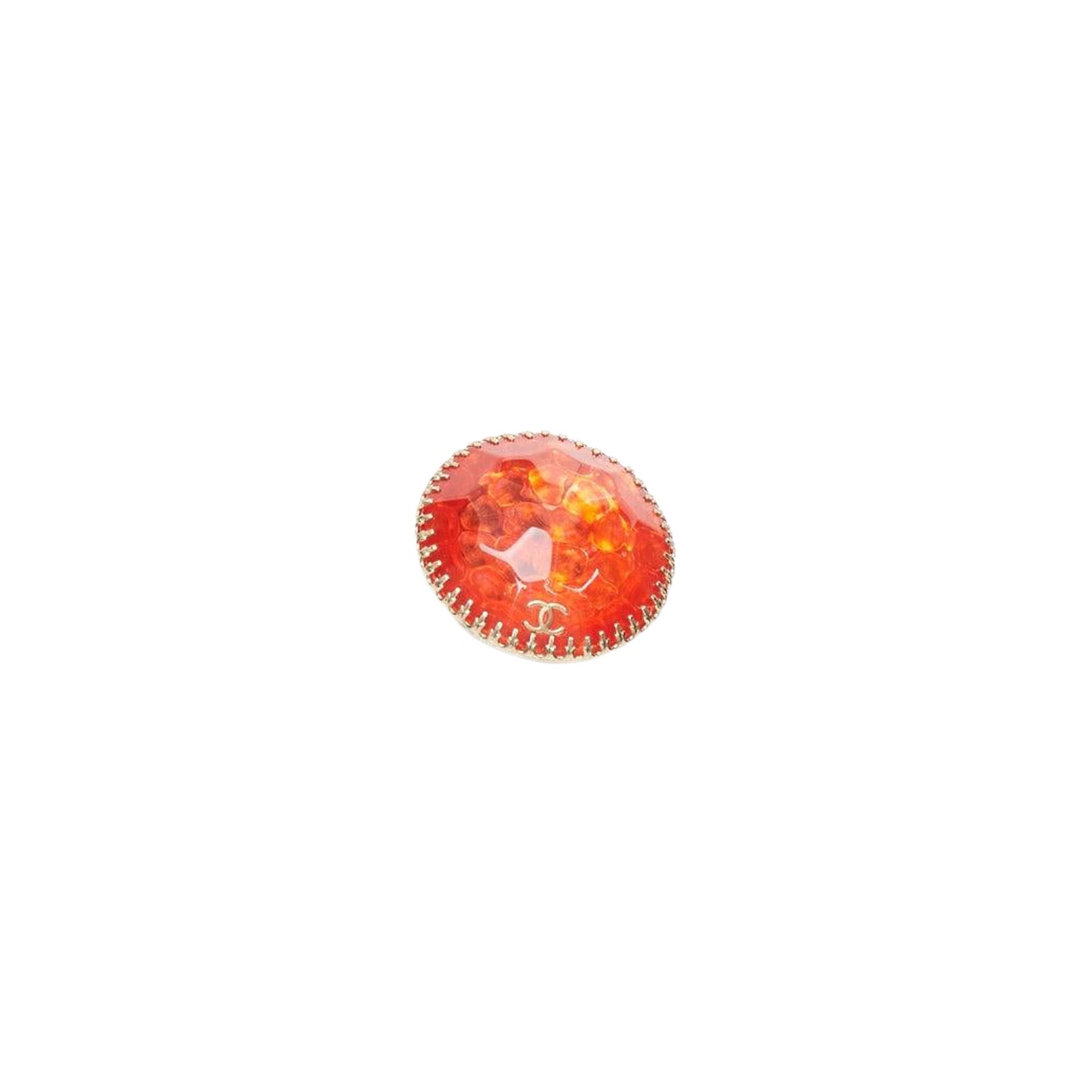 CHANEL 07A Vintage red resin gold CC logo round dome pin brooch