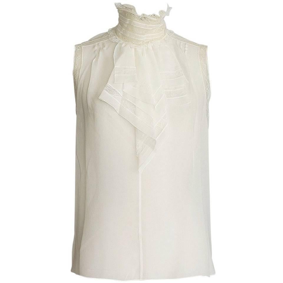 Chanel 07C Top Exquisite Silk Blouse Lace Insets 42 / 8 