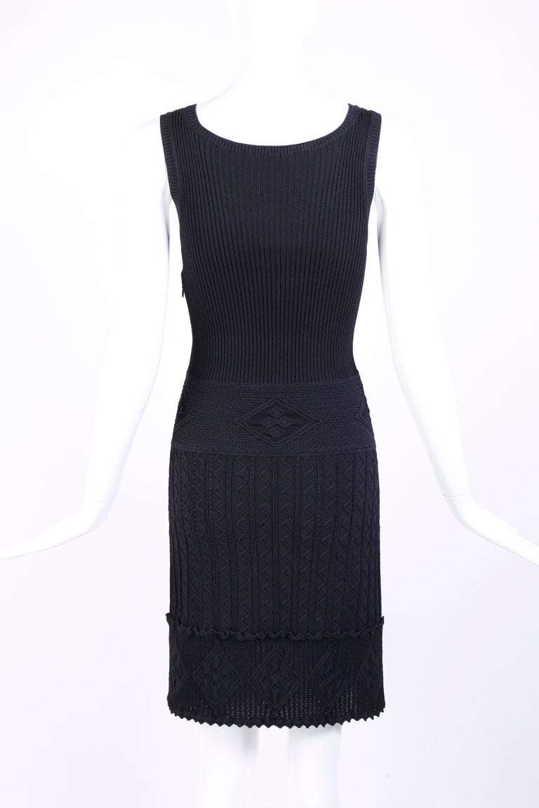 CHANEL 07P Black Stretch Knit Crochet Classic Sleeveless Tank Shift Dress 38  For Sale at 1stDibs