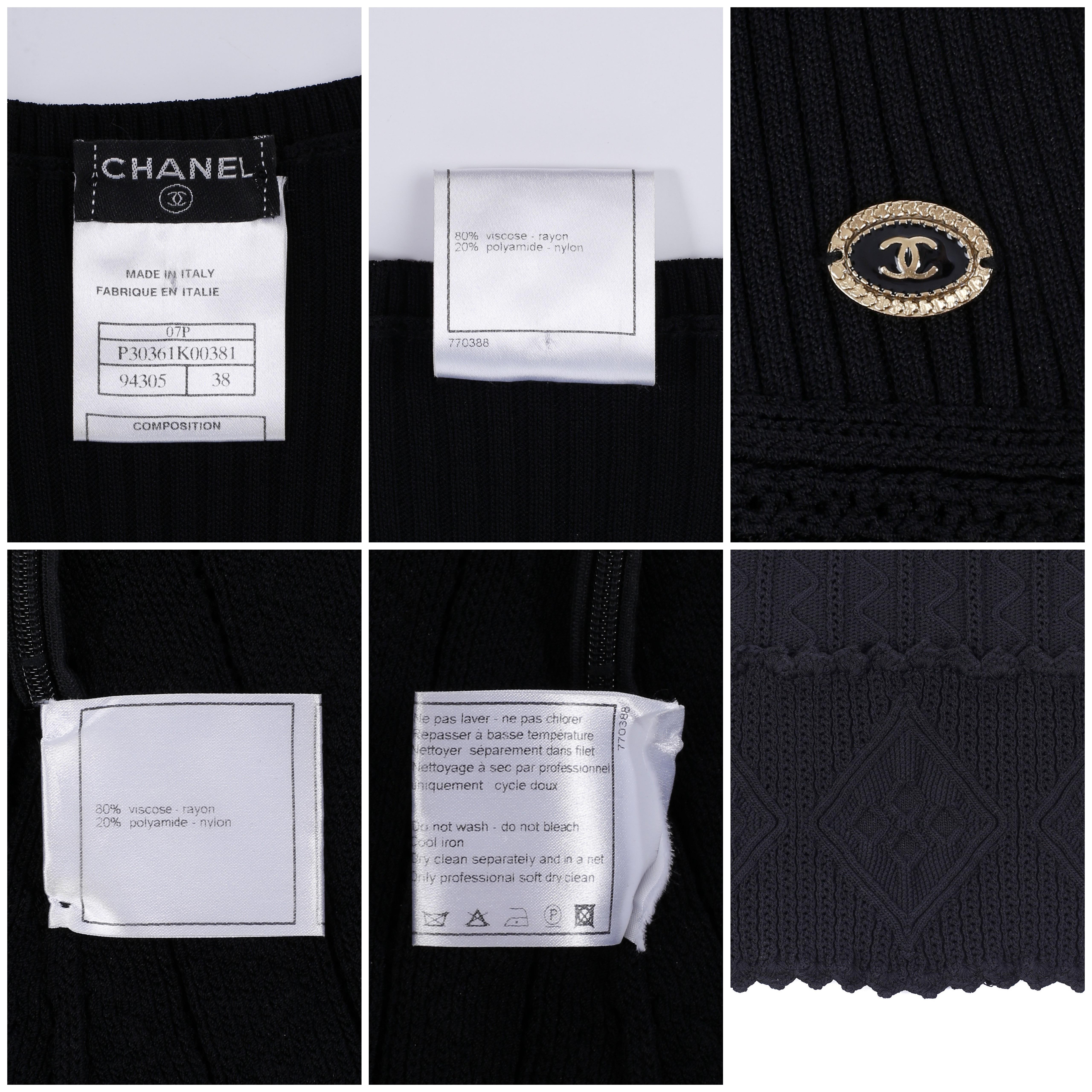 CHANEL 07P - Robe droite sans manches classique en maille extensible noire et crochet, taille 38 en vente 2