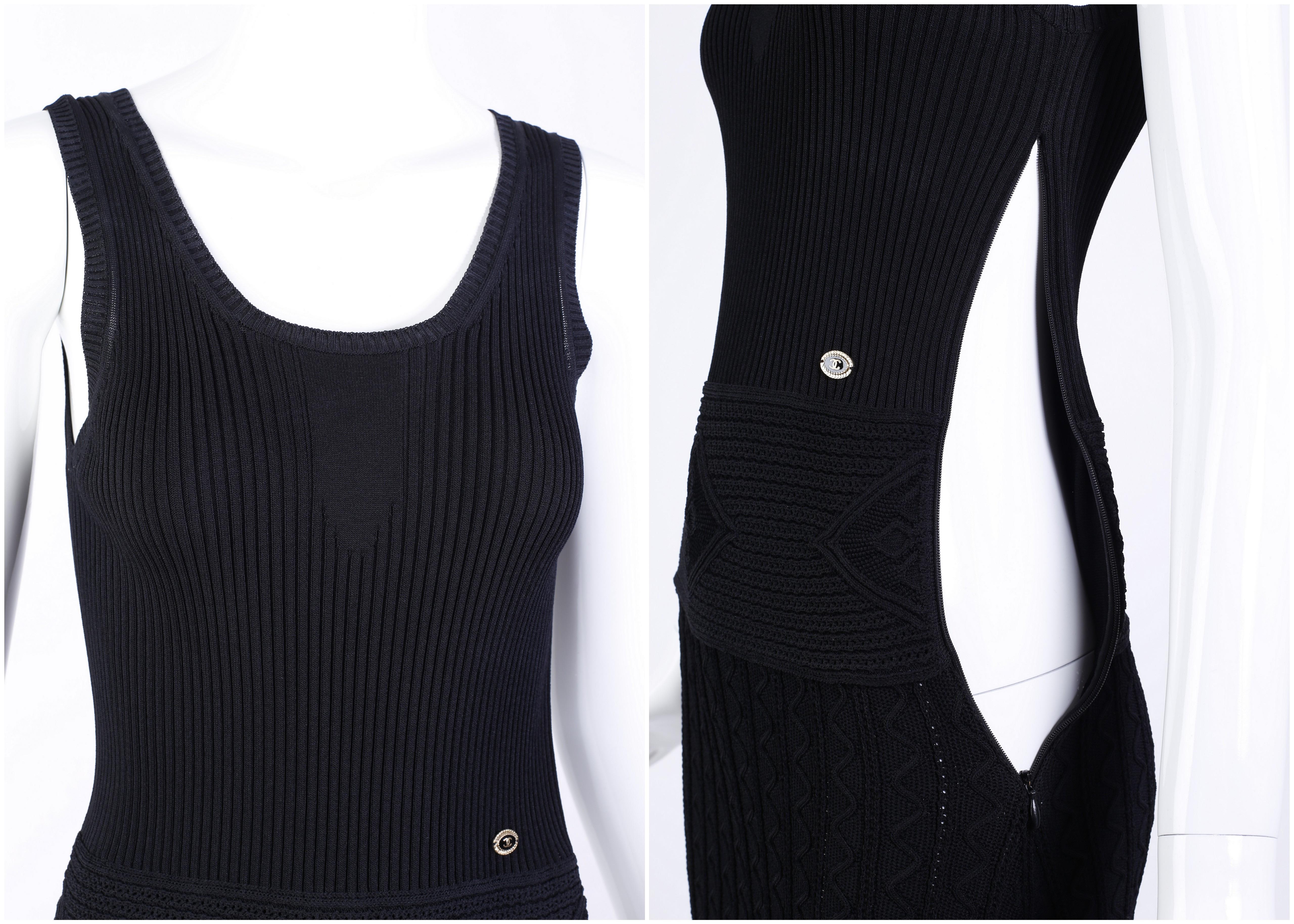 CHANEL 07P - Robe droite sans manches classique en maille extensible noire et crochet, taille 38 en vente 3